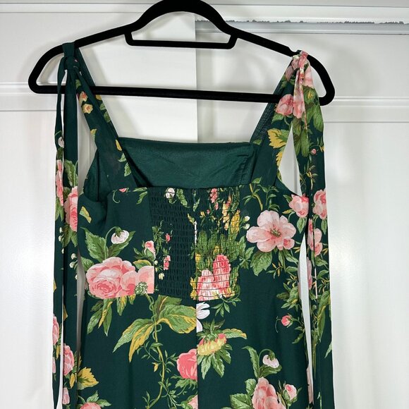 Green Floral Tie Shoulder Slit Midi Dress - Picture 9 of 15